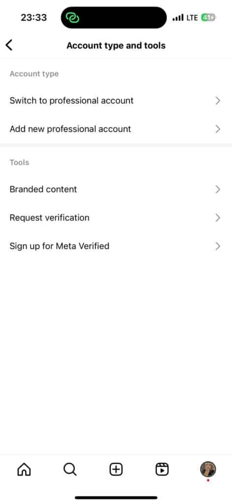 account type and tools instagram