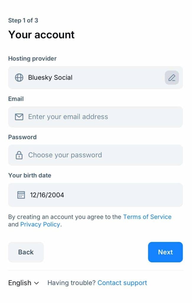 bluesky account setup