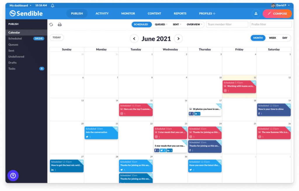 sendible dashboard