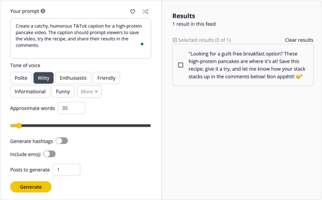 SocialBee TikTok Caption Generator