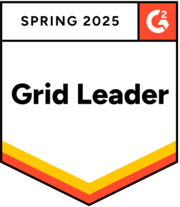 SocialBee grid leader G2 badge for Spring 2025
