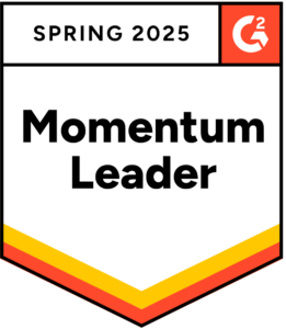 SocialBee Momentum leader G2 badge for Spring 2025