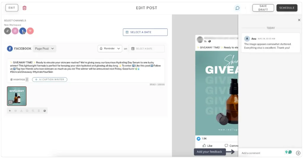 Planoly post editor team notes