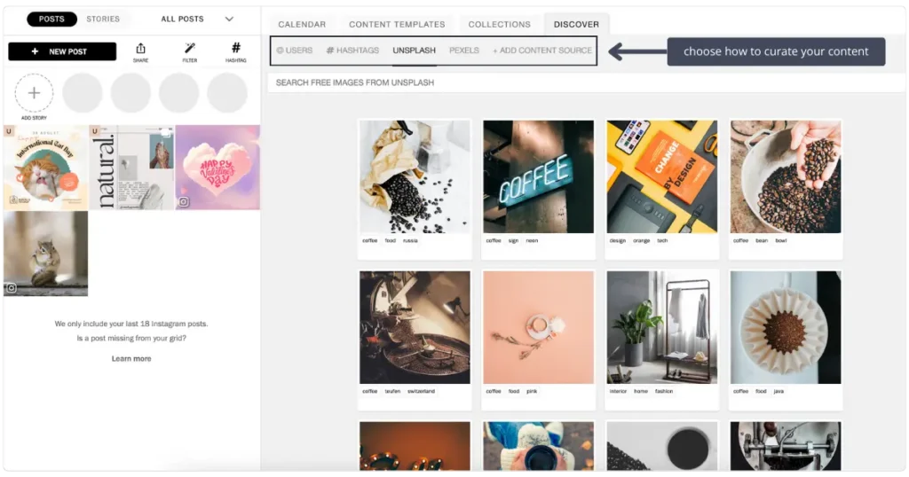 Planoly's discover tab