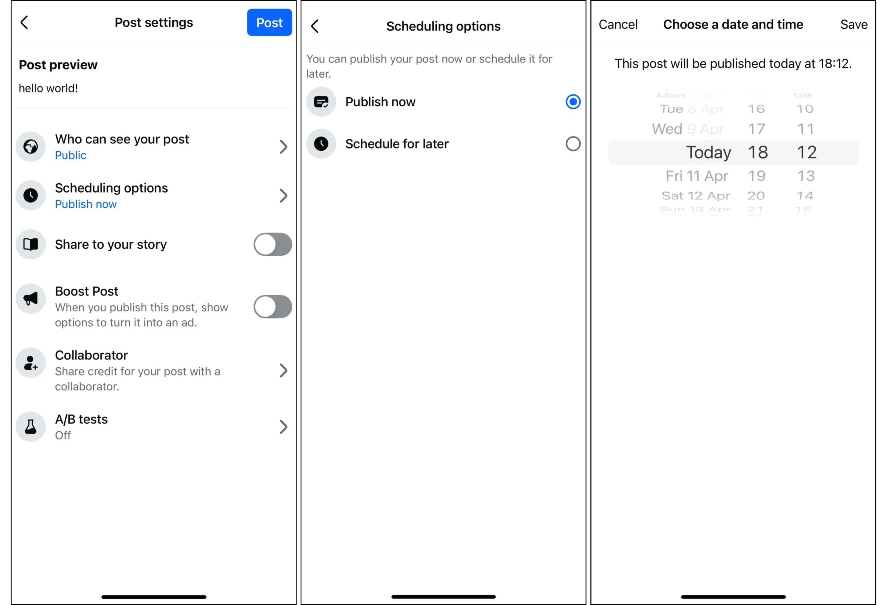 Steps to schedule Facebook post directly from the Facebook app